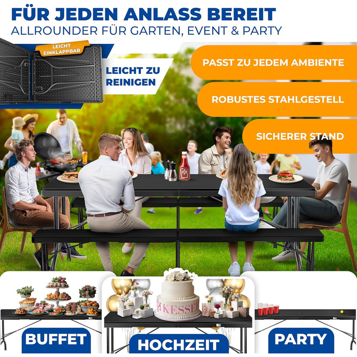 Стіл-фуршет для кемпінгу 183 х 86 х 74 см KESSER