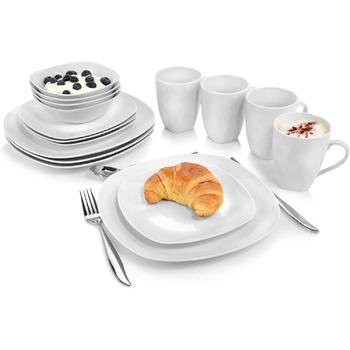 ПЕВЕЦ Белый столовый сервиз Bilgola, набор фарфоровой посуды из 30 предметов на 6 персон, набор тарелок округлого дизайна, обеденная тарелка (комбинированный сервиз 16 шт.)