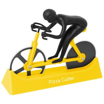 Резак для пиццы в виде велосипедиста с подставкой, желтый KUONIIY