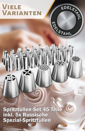 Набір аксесуарів для торта 4smile, 142 предмети - Обертова підставка для торта Набір для прикраси торта, ідеально підходить для початківців у випічці - Набір для випічки з насадками з нержавіючої сталі - Аксесуари для випічки для прикраси торта Набір аксе