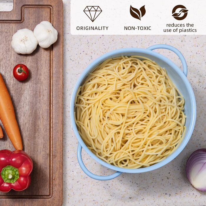 Металеве сито для пасти з подвійними ручками синє beifeier