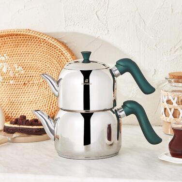 Двухъярусный чайник для приготовления турецкого чая 1,35 л и 1,95 л, нержавеющая сталь Edena Midi Karaca