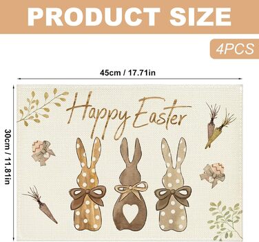 Набор из 4 пасхальных ковриков с милым кроликом 30 х 45 см YEAMLTE