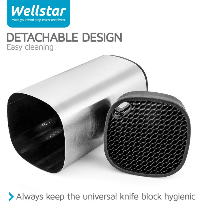 Ножовий блок WELLSTAR без ножа, незаряджений універсальний ножовий блок, безпечний тримач для ножів компактний, пластиковий, для 16-18 ножів, знімний для легкого чищення (срібло)