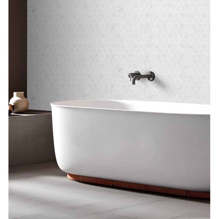 Мармурова мозаїчна плитка для кухонного фартуха, підлоги у ванній кімнаті, колекція шестикутників 5,1 см, шестикутник 5,1 см x 5,1 см, 30,5 см x 30,5 см x 1,6 см, шліфована (коробка з 5 аркушів) (Коробка з 5 аркушів, біла)