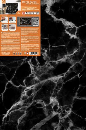 Алюмінієвий кухонний фартух CREARREDA, виготовлений в Італії, захищає плиту та стіну, миється та легко встановлюється, металевий фартух, 48 x 72 см (чорний мармур)