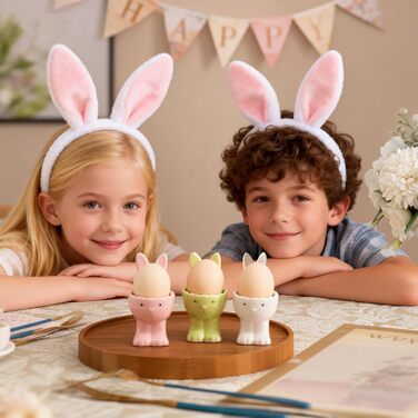 Набір з 2 порцелянових підносів для яєць на Великдень, керамічні підноси для яєць у формі кролика, веселі, креативні тарілки для яєць у формі великоднього кролика, підставки для яєць, можна мити в посудомийній машині, підставка для варених яєць, подарунки