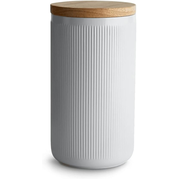 Керамічні банки для зберігання SPRINGLANE 4 шт. Набір дерев'яних смужок кришки, гумових дерев'яних кришок, ящиків для зберігання, контейнерів для зберігання харчових продуктів (10,1 x 18,3 см світло-сірий)