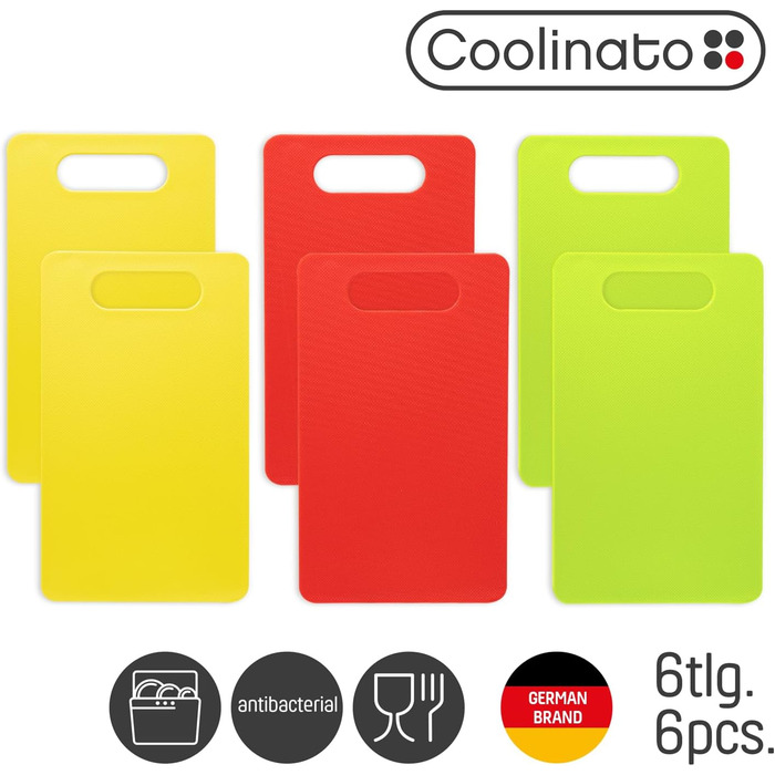 Набір обробних дощок Coolinato, 3 шт., різні розміри, антибактеріальні дошки з жолобком для збору соку, 3 кольори для гігієнічного розділення продуктів (набір 6 шт. кольорових - 24,5x14,5 см)