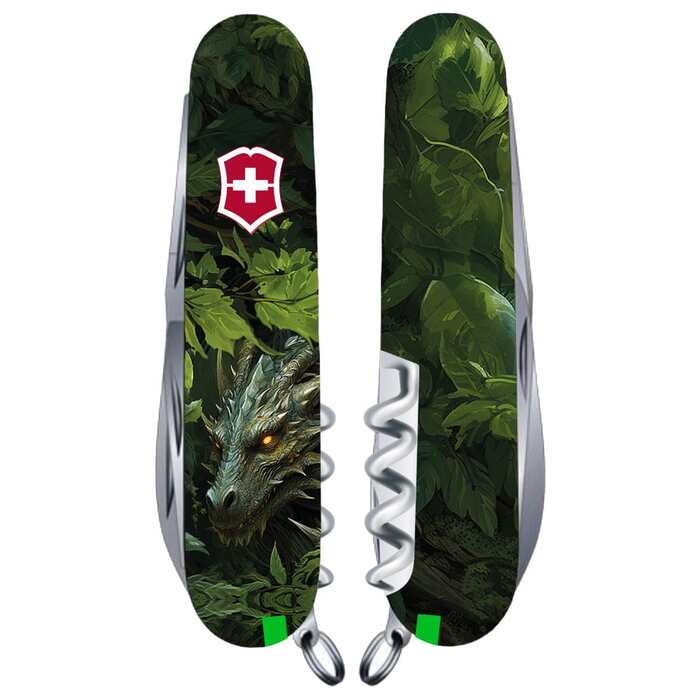 Ніж Victorinox Huntsman Zodiac 91мм/15функ /Зелений дерев'яний дракон