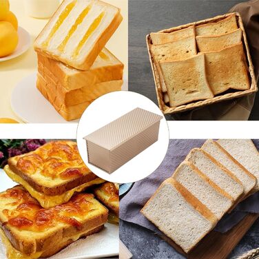 Форма для выпечки тостов 1000 г с крышкой, ‎33 x 13 x 12 см золотистая Hikaproligt