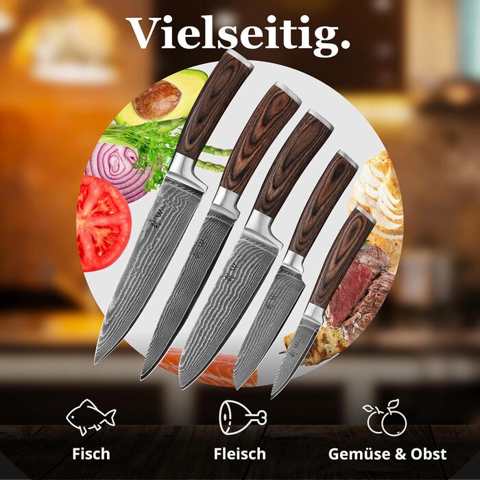 Набір кухонних ножів 5 предметів з дамаської сталі  Wakoli