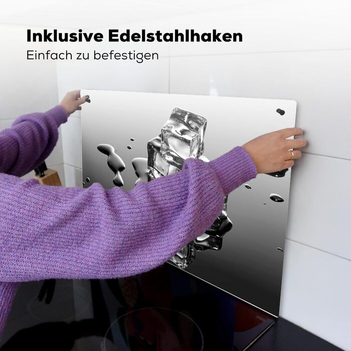 Фартух для плити, кухонний фартух, вініл, 78x52 см, декор для кухні, облицювання стіни, кришка для плити - сіро-чорна (Лід - Вода, 52Д x 80Ш см)