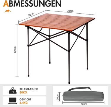 Складной походный стол для кемпинга коричневый Portal
