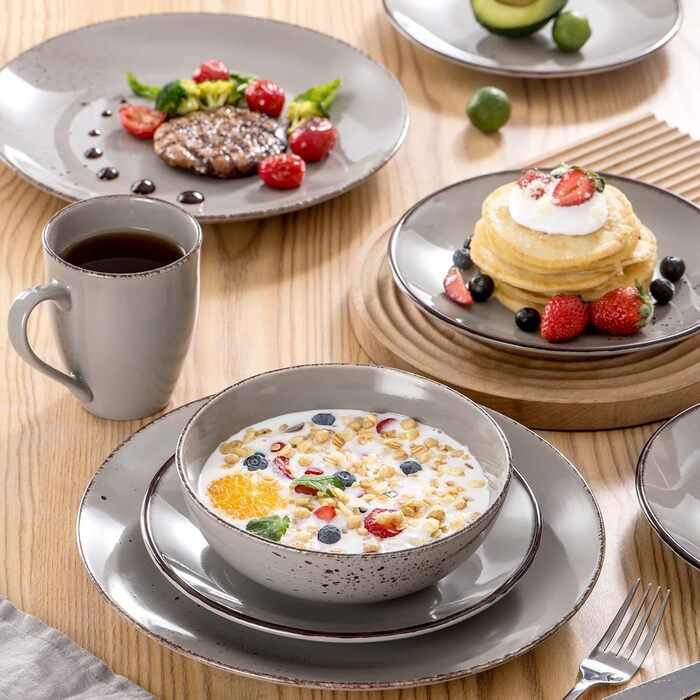 Набір столового посуду на 12 персон, 48 предметів, сірий NAVIA Vancasso