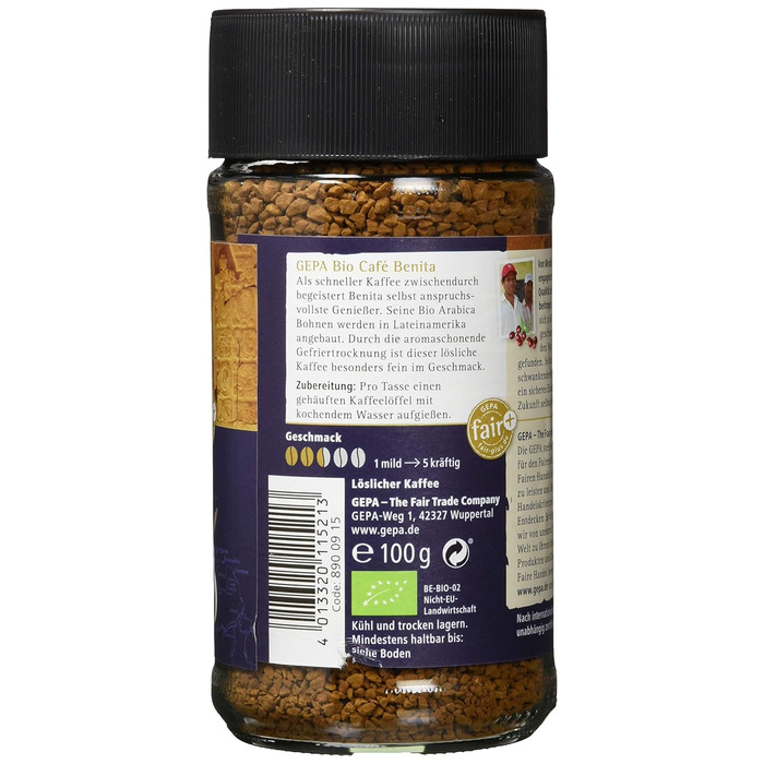 Органический растворимый кофе 100 г Cafe Benita GEPA