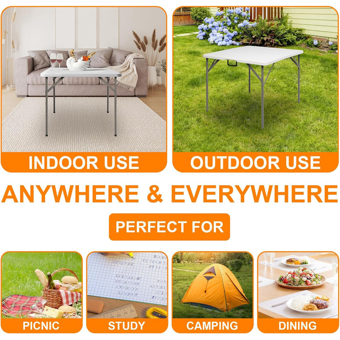 Сложный кемпинговый стол 86 x 86 x 74 см белый Bonnlo