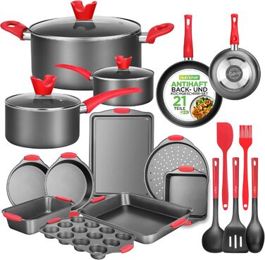 Набір із 8 антипригарних форм для випікання NutriChef, придатний для миття в посудомийній машині та штабелювання, включаючи форму для мафінів, форму для піци, рознімну форму тощо, набір для випікання, придатний для використання в духовці, без PFOA, PFOS т