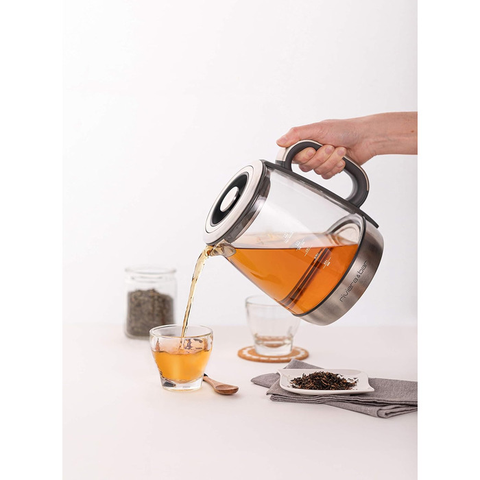 Чайник riviera&bar Cha Dao Expert з регульованою температурою, загартоване скло та нержавіюча сталь, тихий режим, оптимальне заварювання чаю, 1,5 л, 22 x 36,5 x 29,5 см