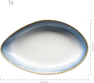 Сучасний набір посуду на 4 персони з унікальною формою та градієнтом кольорів від кремово-білого, вінтажний вигляд із 16 предметів, керамограніт (сервірувальні миски, синій), 931991, La Sinfonia