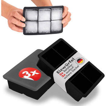 Силиконовые формочки для льда на 6 кубика XXL с крышкой, набор 3 предмета, черный Blumtal