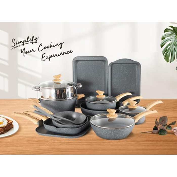 Набір кухонного посуду, 17 предметів, сірий Kitchen Academy