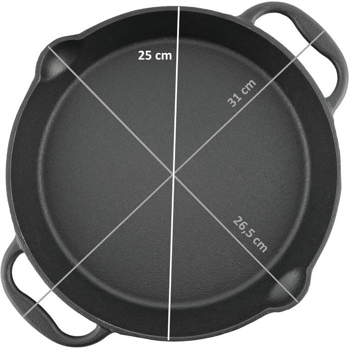 Чугунная сковорода-гриль BBQ-Toro I Чугунная сковорода с двумя ручками и двумя носиками I Сервировочная сковорода I Pan (Ø 25 см)