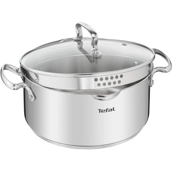 Кастрюля 5 л из нержавеющей стали со стеклянной крышкой 24 см Duetto+ Tefal