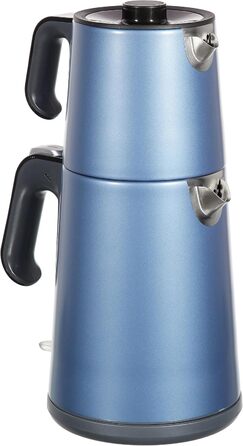 Електричний турецький чайник, 2200 Вт, чайник 3,5 л, скляний чайник 1,2 л, нержавіюча сталь, інтелектуальний контроль температури, захист від кипіння (39 см x 25 см x 20 см, колір Ocean Blue)