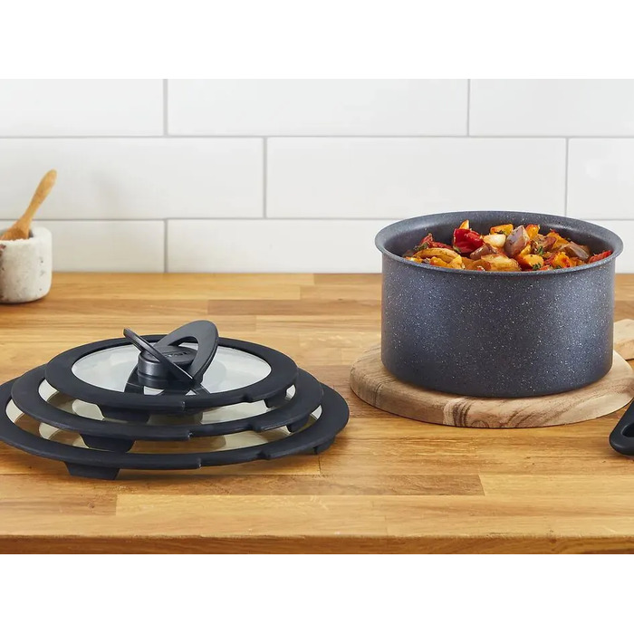 Набор стеклянных крышек Tefal Ingenio, 16см, 18см, 20см, стекло, пластик, черный