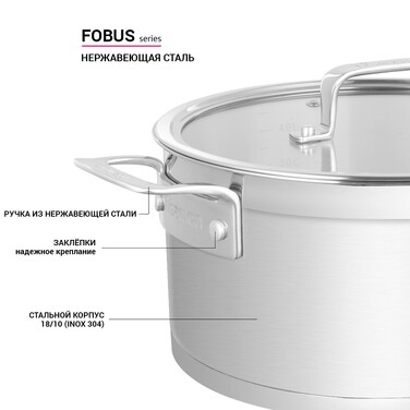 Каструля Fissman FOBUS 18x9 см /2,2 л із скляною кришкою (5382)