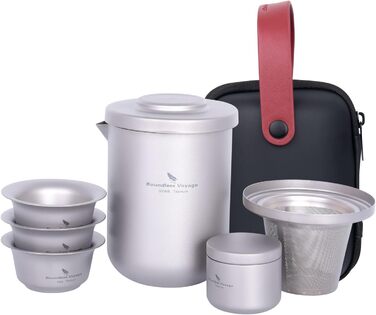 Титановий чайний набір, чайниця з ситечком для чаю та 3 міні-чашки 40 мл iBasingo