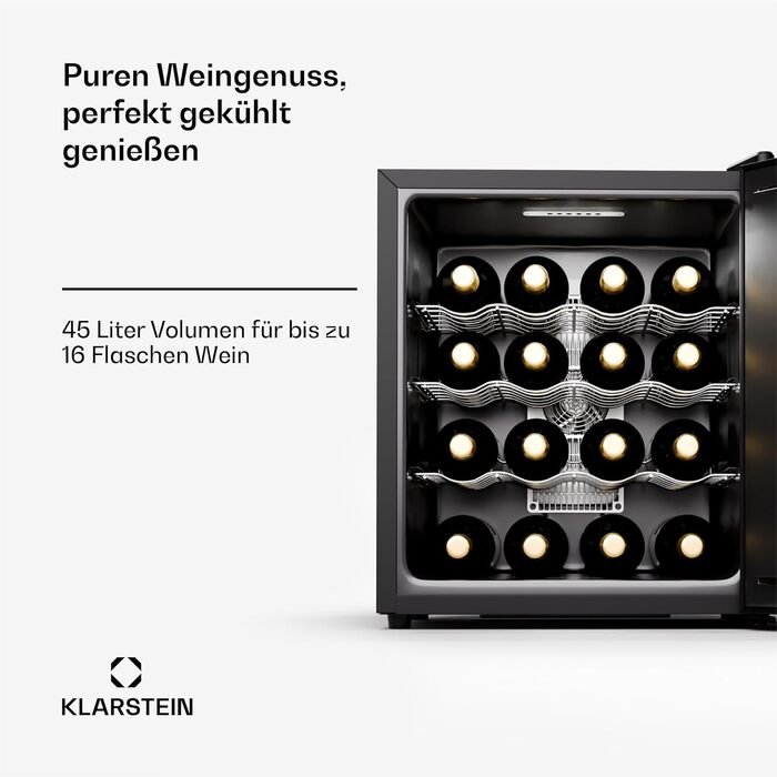 Винний холодильник зі скляними дверцятами до 16 пляшок Klarstein