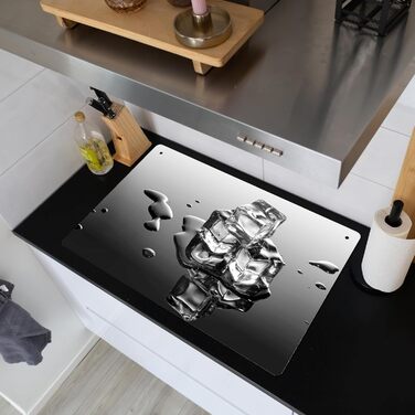 Фартух для плити, кухонний фартух, вініл, 78x52 см, декор для кухні, облицювання стіни, кришка для плити - сіро-чорна (Лід - Вода, 52Д x 80Ш см)