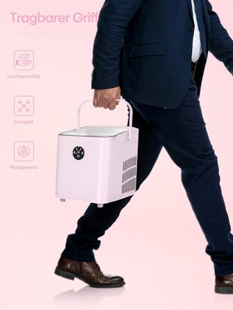 Льодогенератор FOHERE 14 кг 24 години, 8 кубиків льоду за 6 хвилин, 2 розміри кубиків льоду, самоочисний льодогенератор з ручкою, льодосборник та кошик, льодогенератор для вечірки, офісу, автофургона (рожевий)