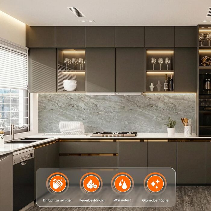 Стінові панелі IZODEKOR під мармур 60x120 см Панель для кухонного фартуха ПВХ-облицювання стін для кухні, ванної кімнати Бризкозахисний екран для кухні Водонепроникний та термостійкий (4 панелі 4 монтажних клею, Mars Bubble)