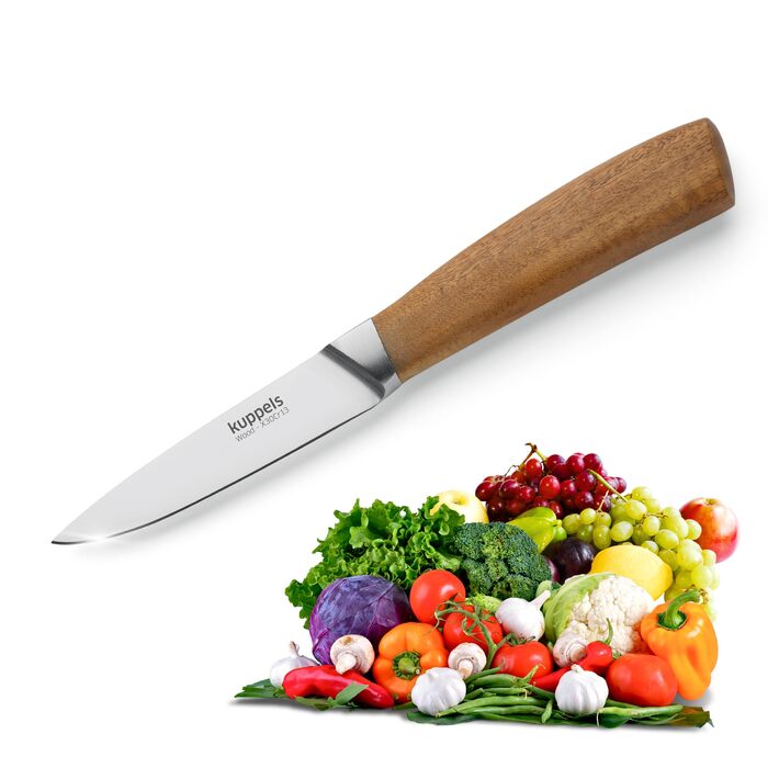 Набір кухонних ножів Kuppels WOOD, 3 предмети ніж шеф-кухаря, ніж універсальний та ніж для овочів з ручкою з акації, надзвичайно гострий набір ножів з хромо-ванадієвої сталі, професійний набір ножів для овочів та мяса