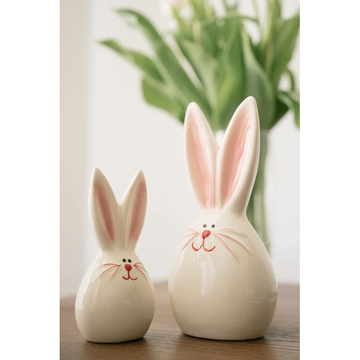 Набір декоративних елементів Heitmann керамічна пасхальна прикраса з порцеляновим ефектом, для встановлення, біла, приблизно 12,5 x 10,5 x 8 см (білий зайчик)