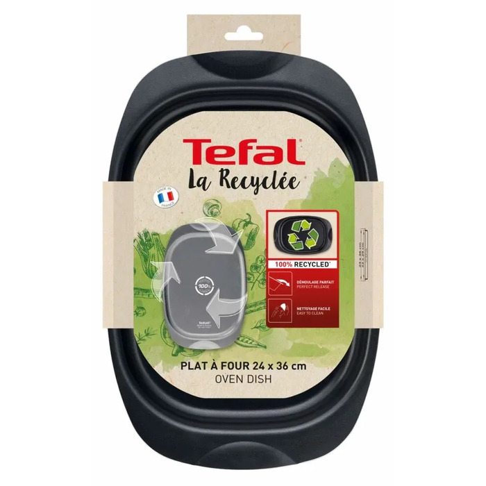 Tefal Форма для запікання La Recyclee, овальна, з ручками, 24х36см, алюміній, чорний