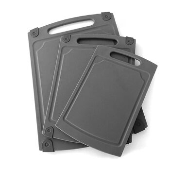 Набір обробних дощок Coolinato, 3 шт., різні розміри, антибактеріальні дошки з жолобком для збору рідини, 3 кольори для гігієнічного розділення продуктів (сірий, розміри S, M та L)