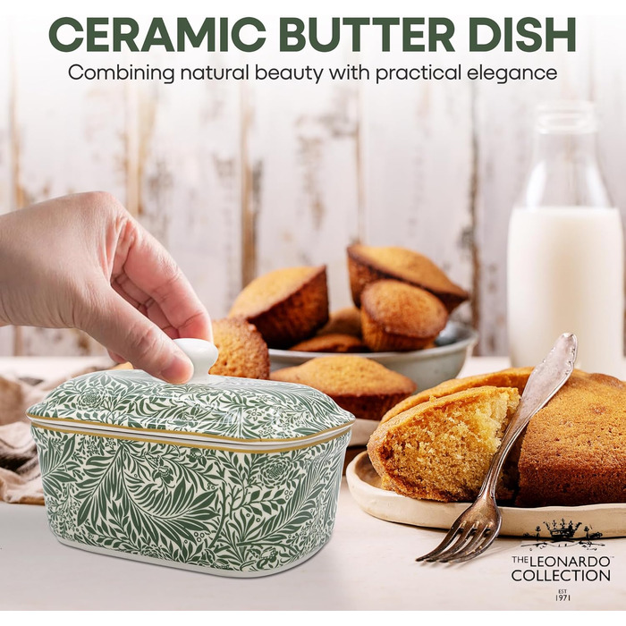 Маслянка з кришкою, китайська кераміка, з гарними акварельними мотивами, дизайн від галереї Дженніфер Роуз для Busy Bees (Delphinium)