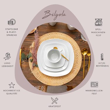 СПІВАЧКА Білий столовий сервіз Bilgola, порцеляновий набір посуду з 30 предметів на 6 персон, набір тарілок округлого дизайну, обідня тарілка (кавова кружка 6 шт. )