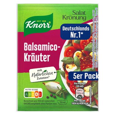 Заправка для салату Knorr з кроповими травами для смачної заправки для салату з натуральними інгредієнтами* 5 x 3 порції 15 шматочків кропових трав (бальзамічні трави, 15 шматочків (5 x 11 г))