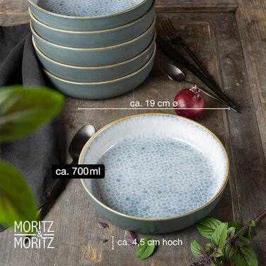 Набір посуду Moritz & Moritz TERRA з 18 предметів 6 персон набір тарілок яскраво-синього кольору з високоякісної порцеляни столовий посуд 6 обідніх тарілок, десертних тарілок і мисок (6 мисок)