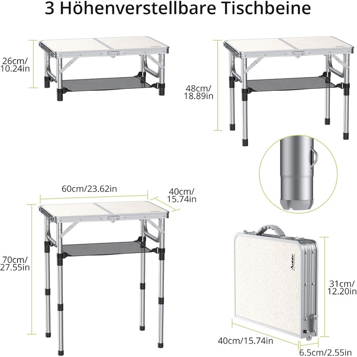 Складной кемпинговый столик 60 x 40 см белый Anbte