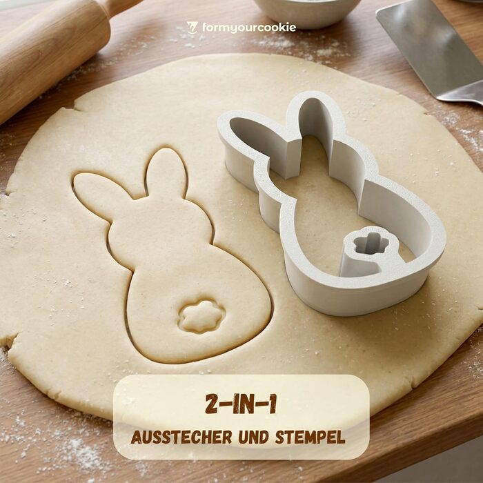 Набір із 3 формочок для пасхального печива, смугастий візерунок пасхальних яєць, кролик, 2-в-1 зі штампом, 5 x 4 см, можна мити в посудомийній машині, екологічно чистий, стійкий до іржі (великодній зайчик (10 x 5 x см))