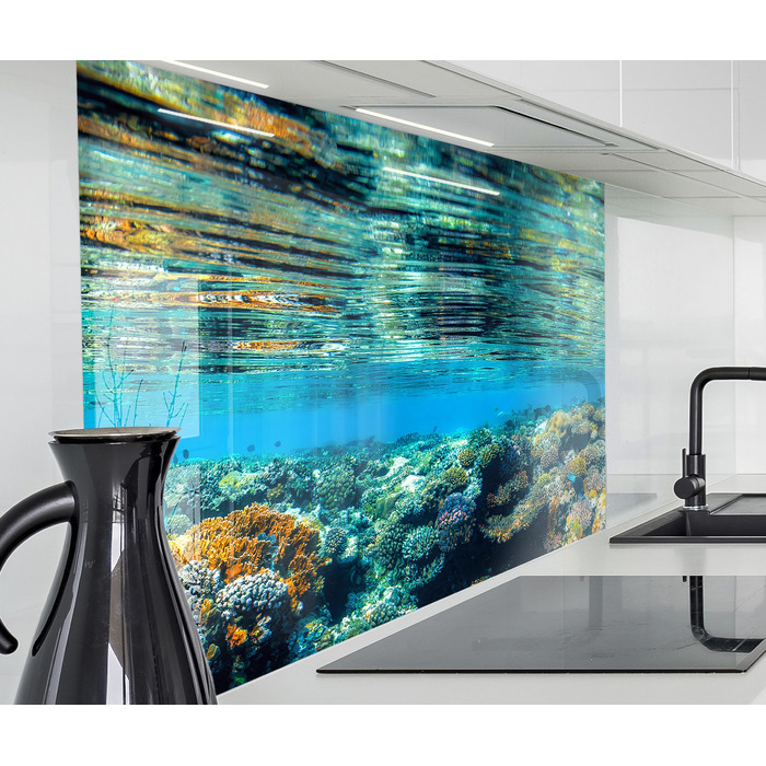 Кухонний фартух timalo зі скляним виглядом Північне море, очерет, захід сонця, океан, солома 2-мм акрилове скло Бризкозахисна стінка для плити, скляний кухонний фартух, акрилові скляні стінові панелі, захисна панель для фартуха (220 x 58 см, 311- Coral Re