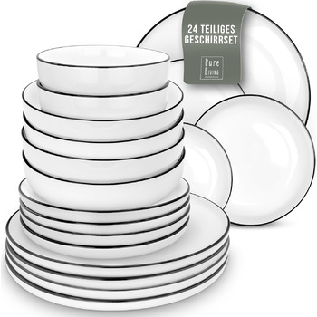 Набор посуды на 6 персон в скандинавском стиле, 24 белых предметов PURE LIVING INTERIOR DESIGN