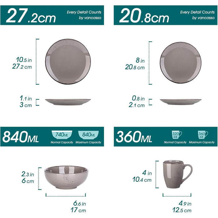 Набір столового посуду на 12 персон, 48 предметів, сірий NAVIA Vancasso