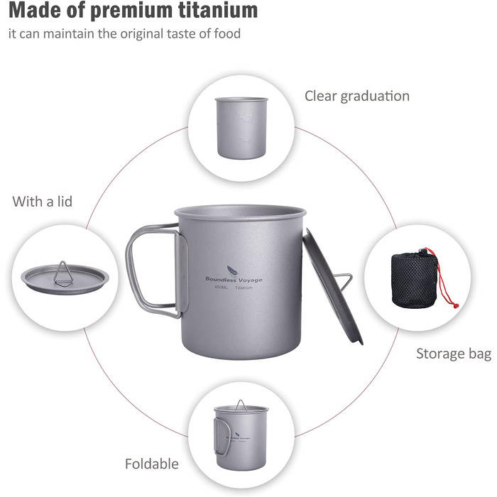 Мл Титанова кружка Кемпінгова чашка Відкритий чай Кава Дорожня кружка з кришкою та відкидною ручкою Легка кружка для води Чашка для пікніка Металевий посуд Ti3034D (200 мл 300 мл 450 мл-3 чашки Set-ti3046D), 300